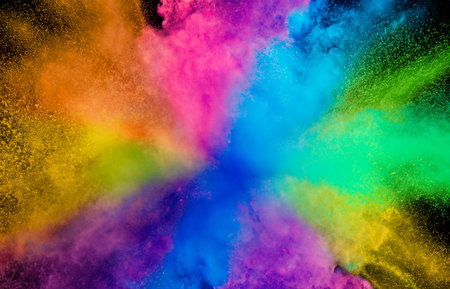 Colored powder explosion on a dark backgroundの素材