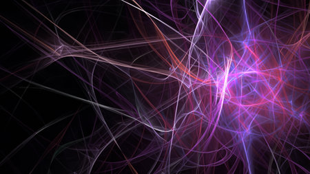 Abstract electrifying lines, smoky fractal pattern, digital illustration art work of rendering chaotic dark backgroundの素材
