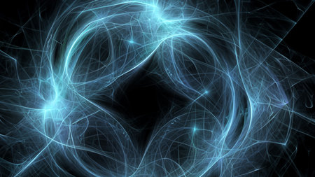 Abstract electrifying lines, smoky fractal pattern, digital illustration art work of rendering chaotic dark backgroundの素材