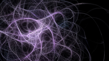 Abstract electrifying lines, smoky fractal pattern, digital illustration art work of rendering chaotic dark backgroundの素材