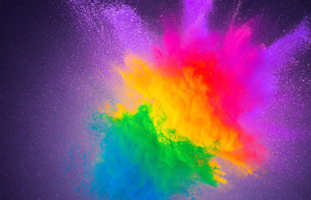 Colored powder explosion on a dark backgroundの素材