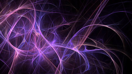 Abstract electrifying lines, smoky fractal pattern, digital illustration art work of rendering chaotic dark backgroundの素材