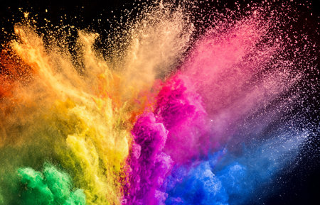 Colored powder explosion on a dark backgroundの素材