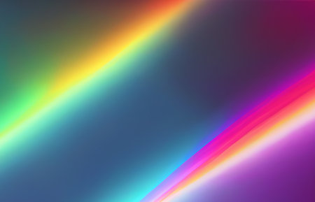 Rainbow light prism effect, Hologram reflection, crystal flare leak shadow overlay, Abstract blurred iridescent light backdropの素材