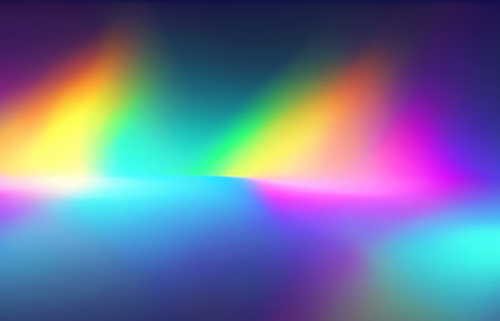 Rainbow light prism effect, Hologram reflection, crystal flare leak shadow overlay, Abstract blurred iridescent light backdropの素材
