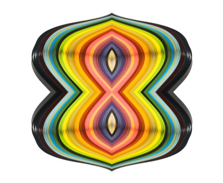Abstract color wave curl rainbow strip paper on white backgroundの写真素材