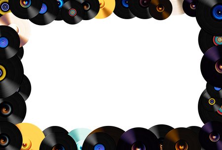 A frame made by Multicolour Vinyl records LP with graphics labelの写真素材
