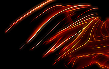 abstract red glowing waves on dark backgroundの写真素材