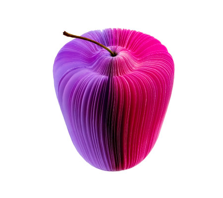 an apple made of sheets of paper isolated on white backgroundの写真素材