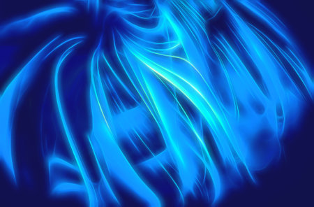 abstract blue glowing waves on dark backgroundの写真素材