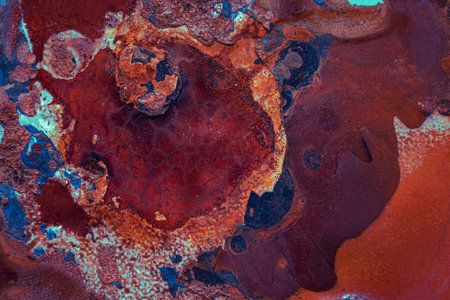 Abstract macro view of the paint and rust on the body of a carの写真素材