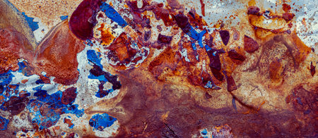Abstract macro view of the paint and rust on the body of a carの写真素材