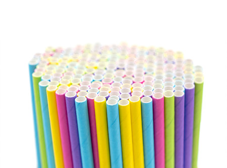 Close up many colored paper strawの写真素材