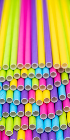 Close up many colored paper strawの写真素材