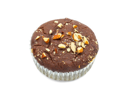 cocoa muffin with walnuts and  chocolate on topの写真素材