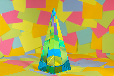 crystal pyramid on Colorful sticky notes in background