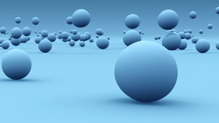 Floating spheres 3d rendering empty spaceの写真素材