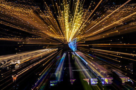 Lights trail using zoom techniques, Star warp, The effect of zooming in and out of the camera while...