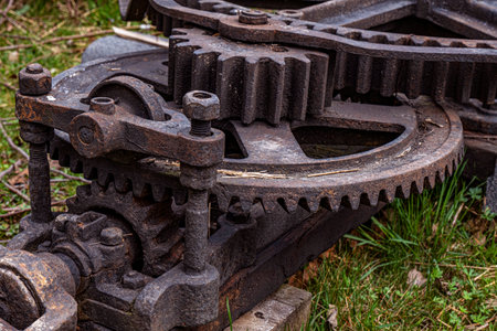 old mechanism a part of the machine with rusty gears