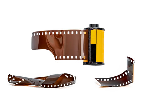 photo film in cartridge isolated on whiteの写真素材