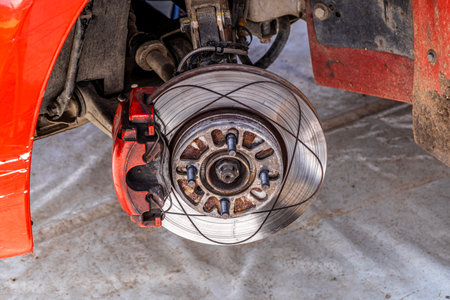 Rally race car brake system detail close upの写真素材