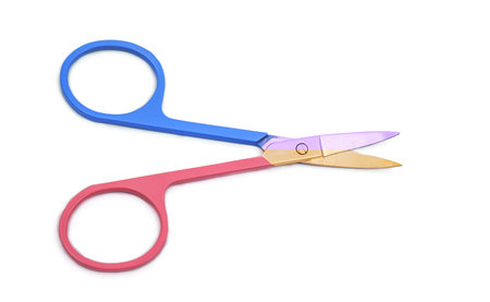 two color nail scissors on a white backgroundの写真素材