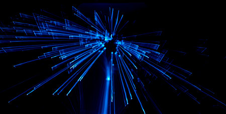 speed light line motion blur on dark backgroundの写真素材