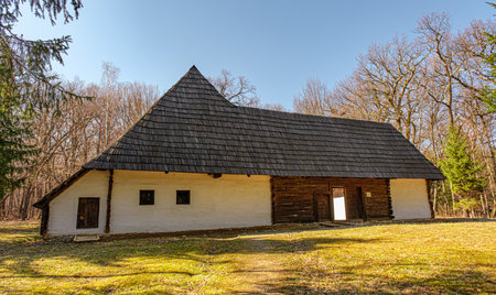 Wonderful rural scene of Romanian traditional houseの写真素材
