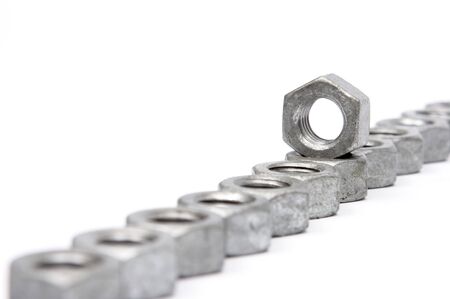 Nuts and Bolts on a white backgroundの写真素材