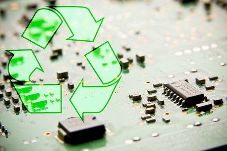 Recycle circuit boards. Concept of electronic junkの写真素材