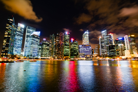 An night in HDR scenic view of the skyscrapers of Singapore from Marina Bay Sands.のeditorial素材