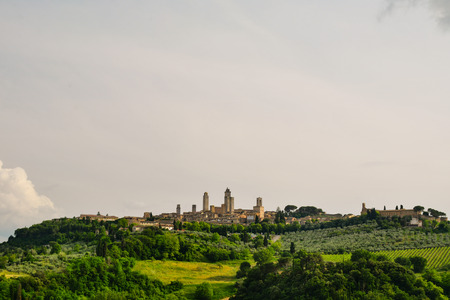 View of the ancient town of San Gimignano in Tuscany, Italyの写真素材