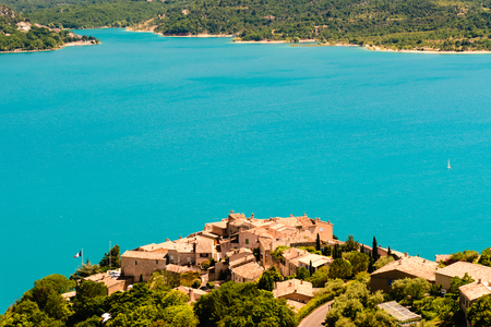 A small town overlooking on Lake St. Croix in Franceの写真素材