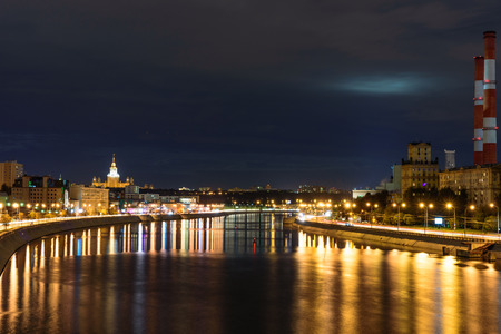 Night view from the Bogdan Hmelnitsky bridge in Moscowの写真素材