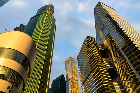 Skyscarpers of Moscow with sunset lightの写真素材