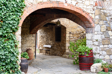 And old tuscan alley of the small town of San Sanoの写真素材