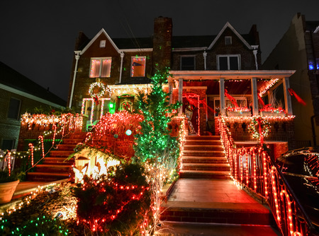 BROOKLYN, NEW YORK - DECEMBER 31, 2015 - Christmas decoration of a house in Dykers Height, New York Cityのeditorial素材