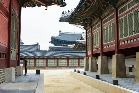 Building complex Gyeongbokgung Palace in Seoulの写真素材