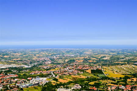 Scenic view from the fortress of the Republic of San Marinoの写真素材