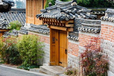 SEOUL, SOUTH KOREA - JANUARY 1, 2017 - Close up of a house in a Bukchon, an old korean village in the heart of Seoul.のeditorial素材