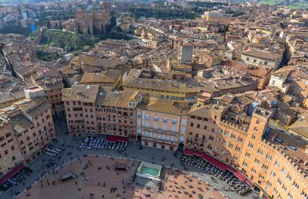 SIENA, ITALY - MARCH 19, 2017 - Scenic view of Piazza del Campo in Siena, from the famous Torre del Mangia.のeditorial素材