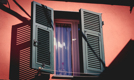 Close up of an italian windows in the Cinque Terre National Parkの写真素材