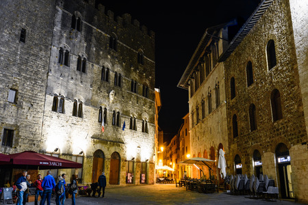 MASSA MARITTIMA, ITALY - MAY 14, 2017 - Night view of a street in the historic center of Massa Marittima in the province of Grosseto in Tuscany.のeditorial素材
