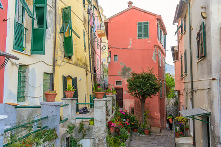 PORTO VENERE, ITALY - APRIL 30, 2017 - An alley in the city centre of Porto Venere in Liguria, Italyのeditorial素材