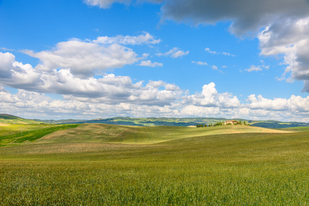 PIENZA, ITALY - MAY 20, 2017 - View of the countryside of Val'dOrcia Natural Area in Tuscany during spring seasonのeditorial素材