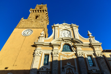 The facade of the medieval church of Pitigliano located in the historical center of this town.の写真素材