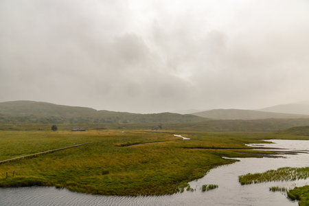 Scenic view of the scottish nature near the bridge for the Isle of Skye.の写真素材