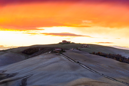 Idyllic and colorful tuscan countryside in autumnの写真素材