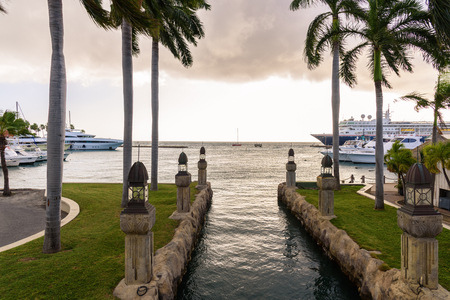 A parking lot for private boats in the city centre of Oranjestad.の写真素材