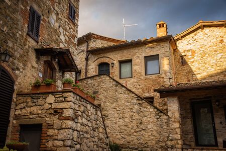 Vertine, Italy - November 4, 2019: View of the idyllic and famous town of Vertine in the heart of chianti areaのeditorial素材